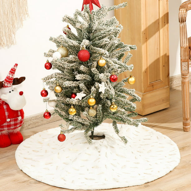 1 pcs White Christmas Tree Skirt Plush Mat Faux Fur Xmas Floor Mat Decoration 